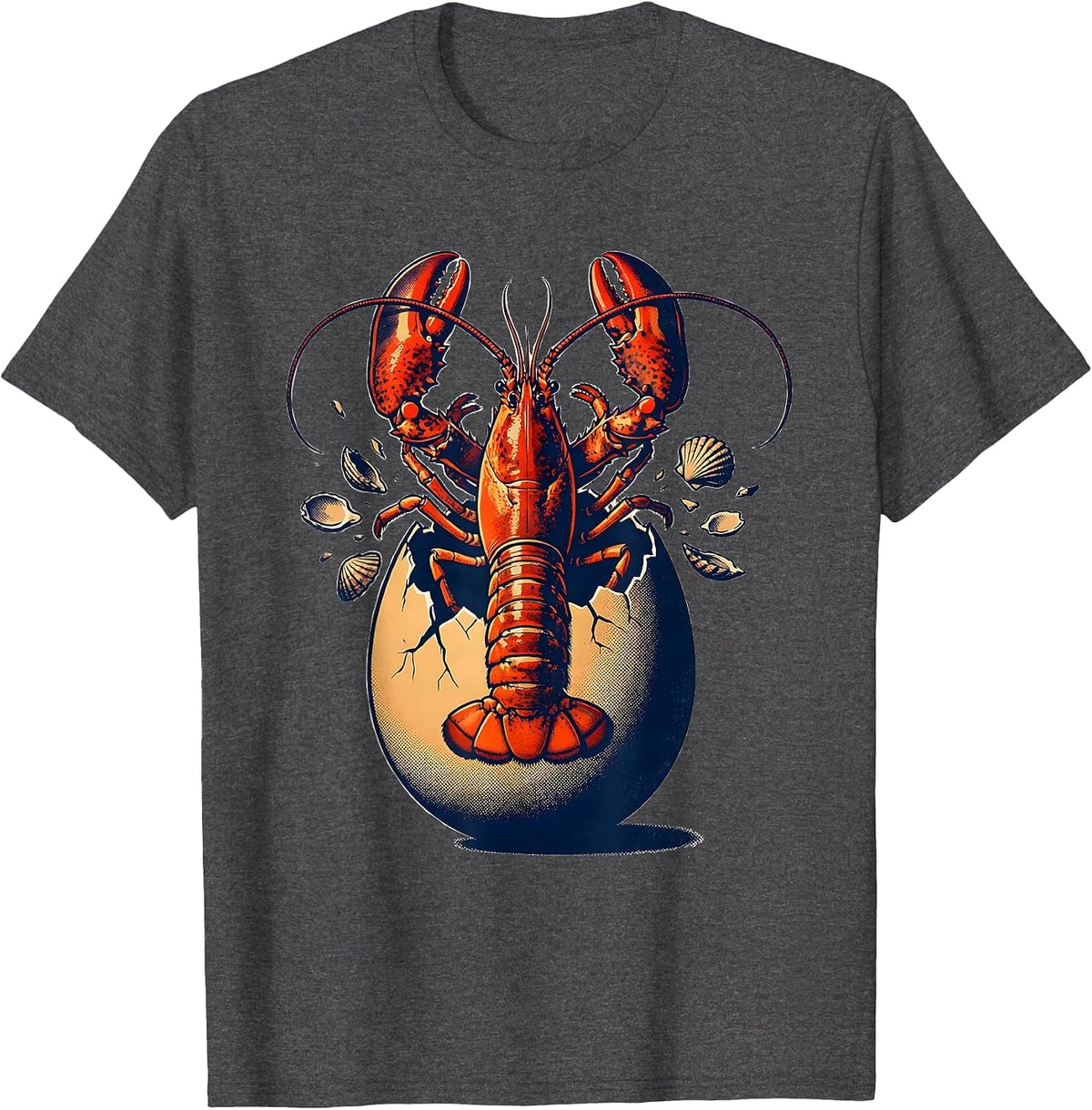 Men's Lobster Hatching From Barnacle-Covered Egg T-Shirt - Dark Heather Grey