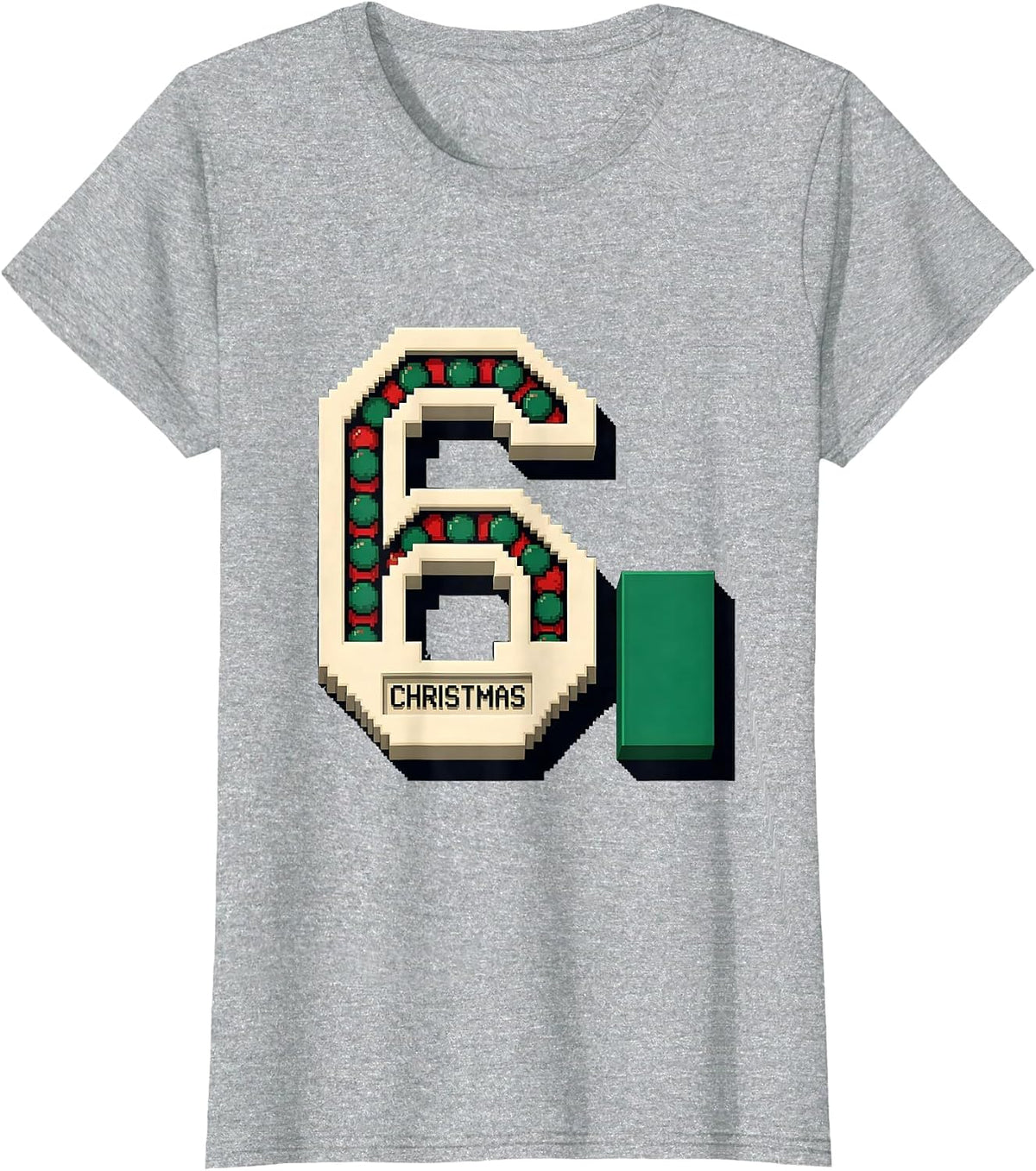 Women's 6 Christmas Pixel Art 67 Meme Holiday Numeral Kids Humor T-Shirt - Heather Grey