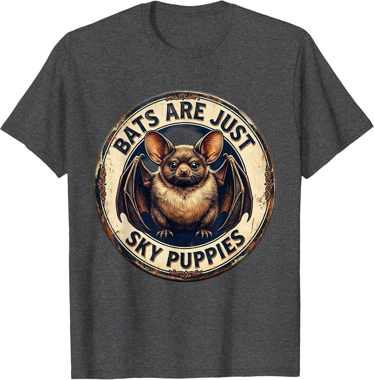 Bats Are Just Sky Puppies Vintage Bat Lover Halloween Humor T-Shirt - Dark Heather Grey
