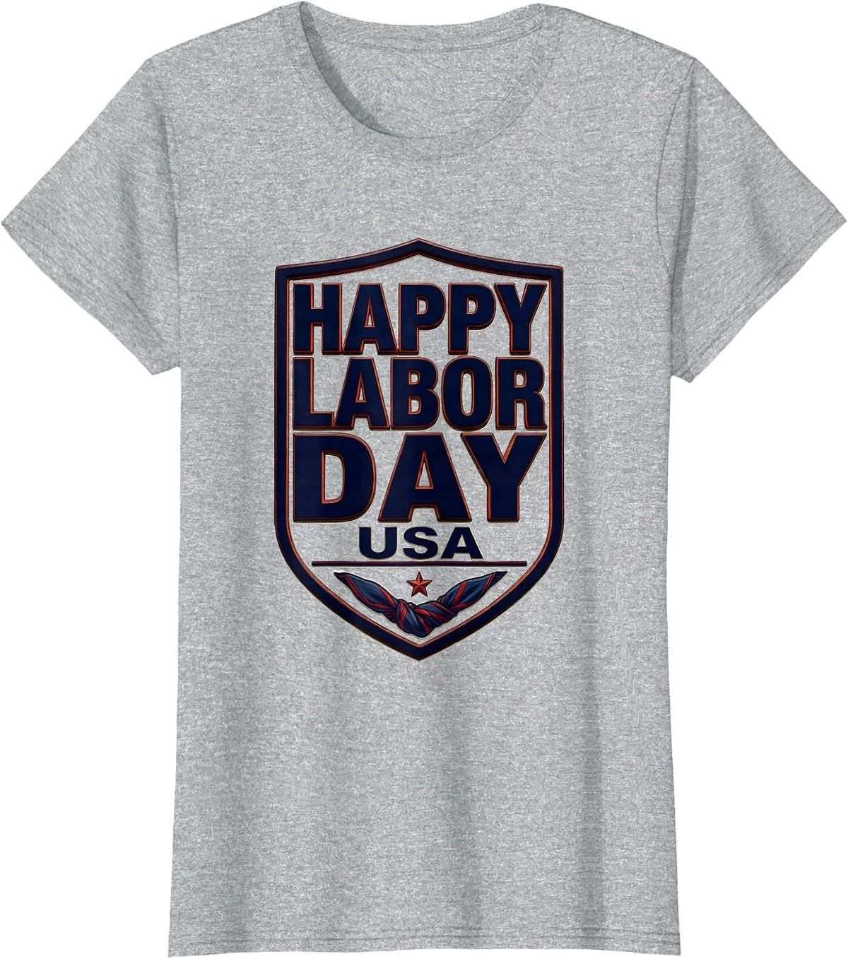 Women's Happy Labor Day, USA Patriotic Americana Tribute T-Shirt - Heather Grey