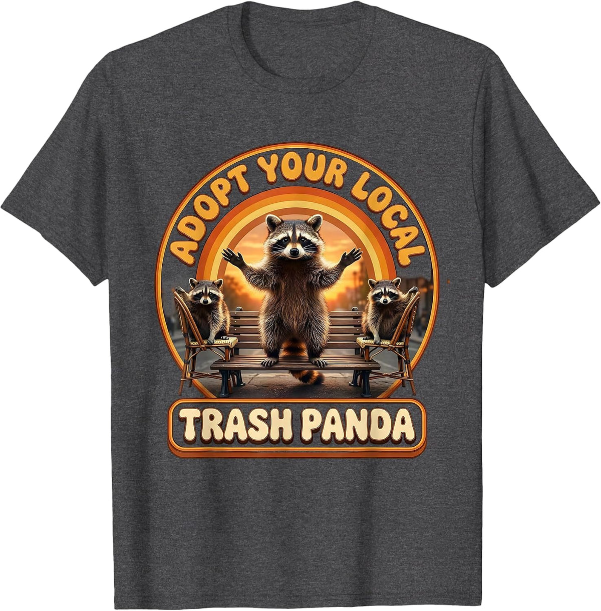 Men's Adopt Your Local Trash Panda Retro 70s Raccoon Meme Humor T-Shirt - Dark Heather Grey