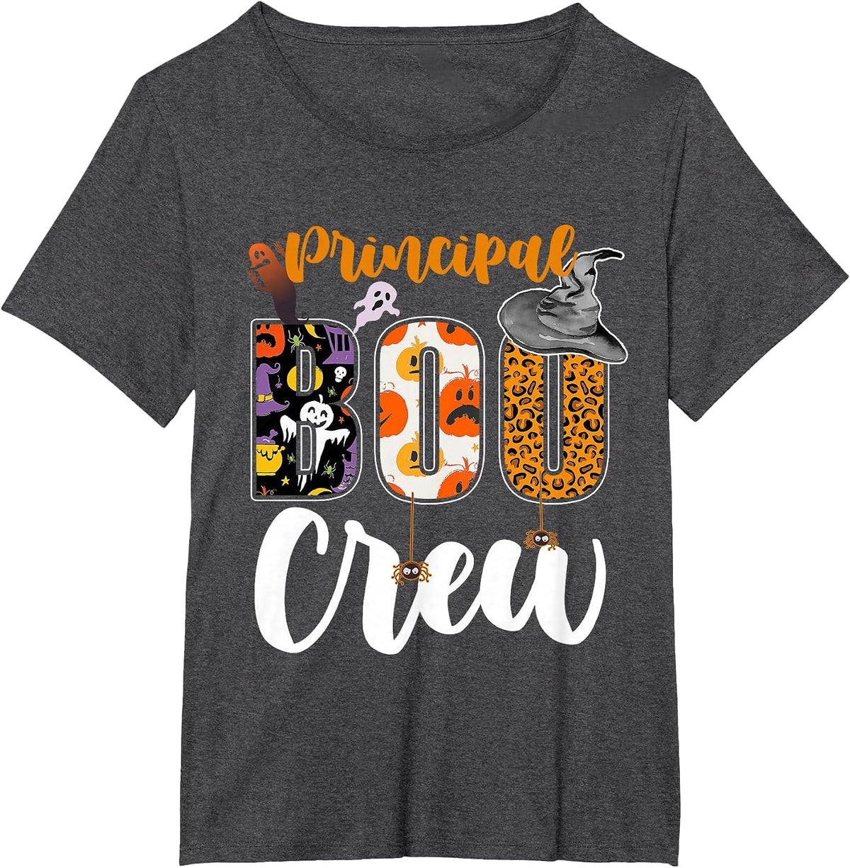 Principal Boo Crew Ghost Halloween Teachers School Matching T-Shirt - Dark Heather Grey