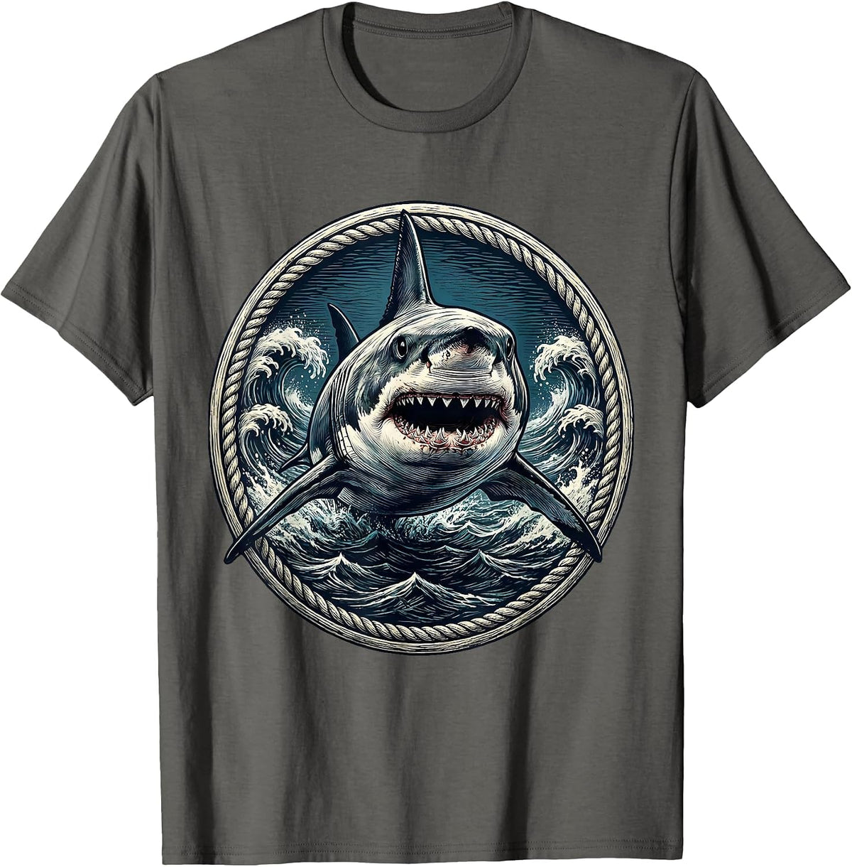 Shark Cutting Through Deep Ocean Waters T-Shirt - Asphalt Grey