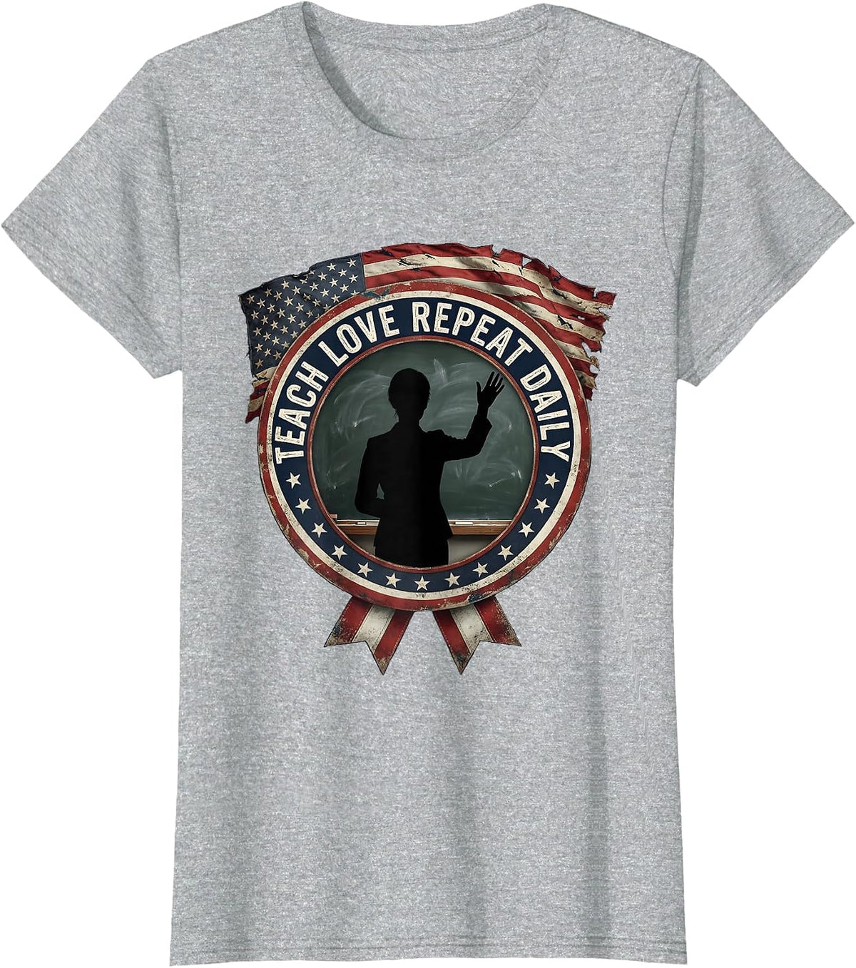 Teach Love Repeat Daily Third Grade Teacher T-Shirt - Heather Grey