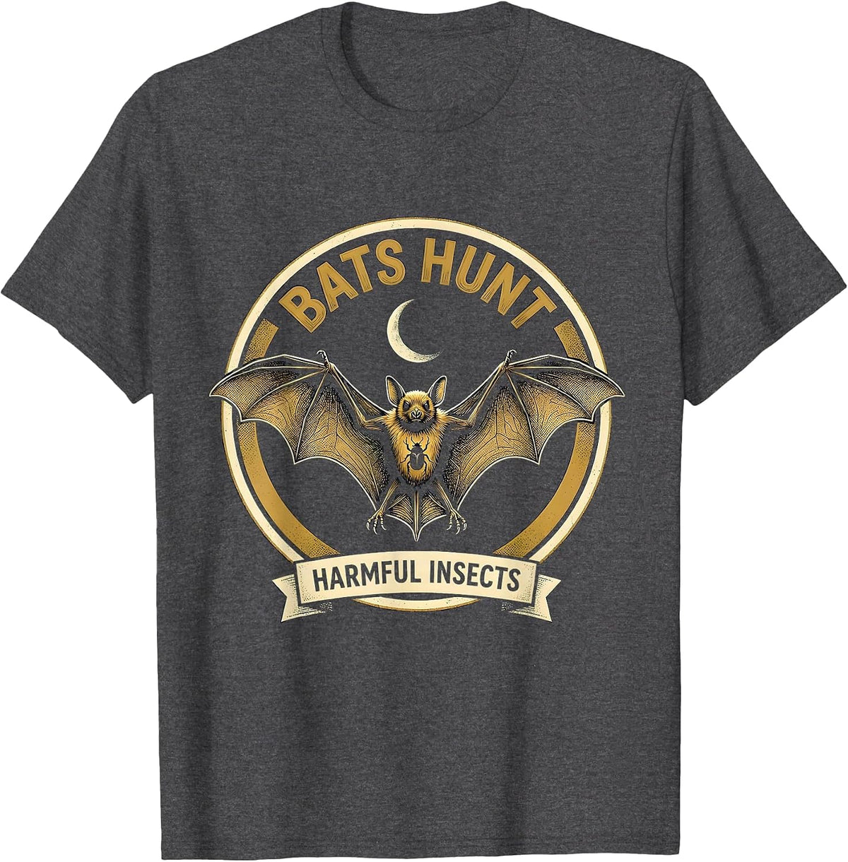 Bats Hunt Harmful Insects Vintage Gothic Bat Lover Halloween T-Shirt - Dark Heather Grey