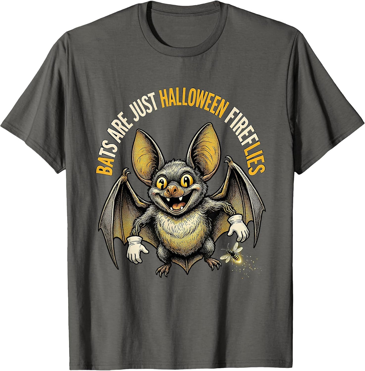 Bats Are Just Halloween Fireflies Retro Cartoon Bat Lover T-Shirt - Asphalt Grey