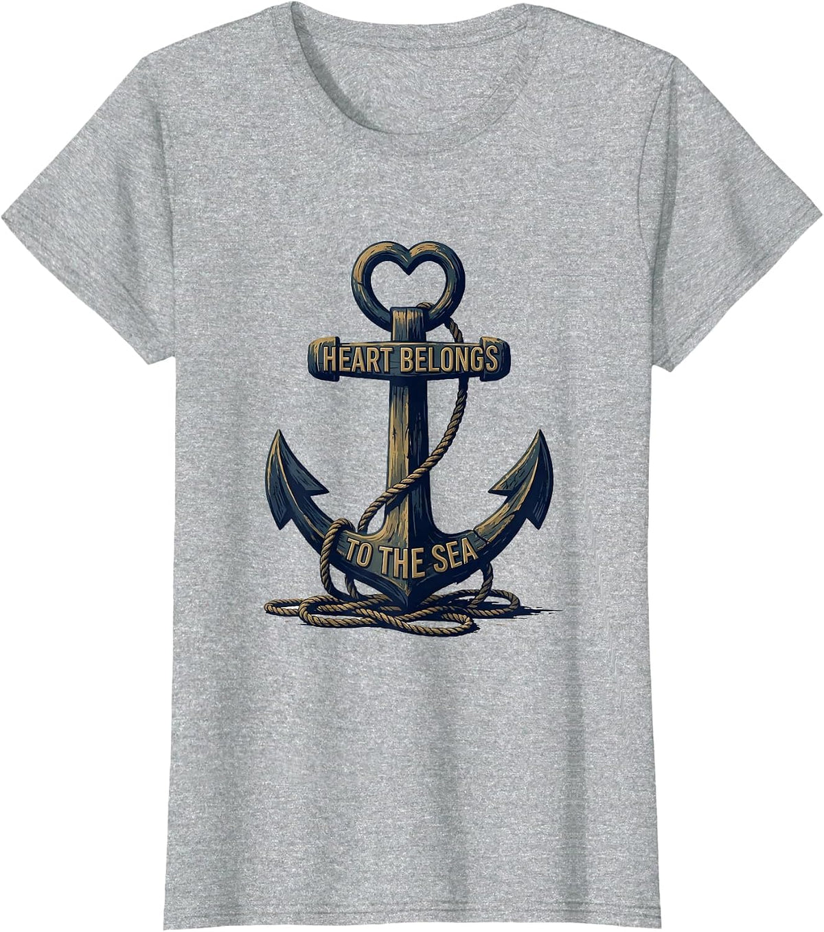 Women's Heart Belongs to the Sea Sailor Design T-Shirt - Heather Grey
