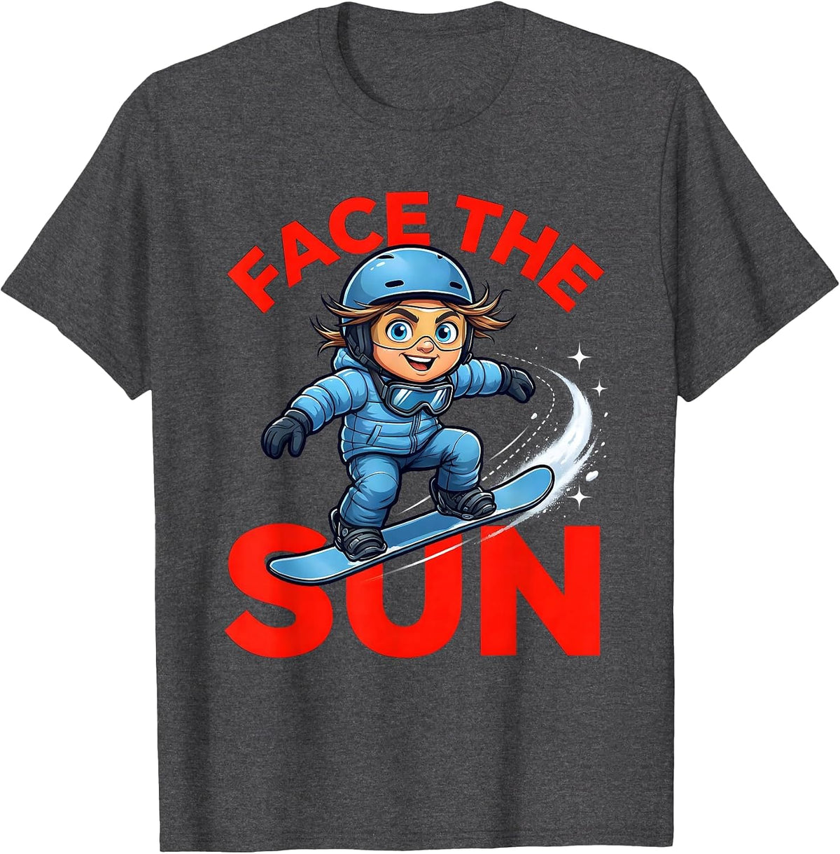 Men's FACE THE SUN Funny Snowboarder Ski Lover Snow Season T-Shirt - Dark Heather Grey