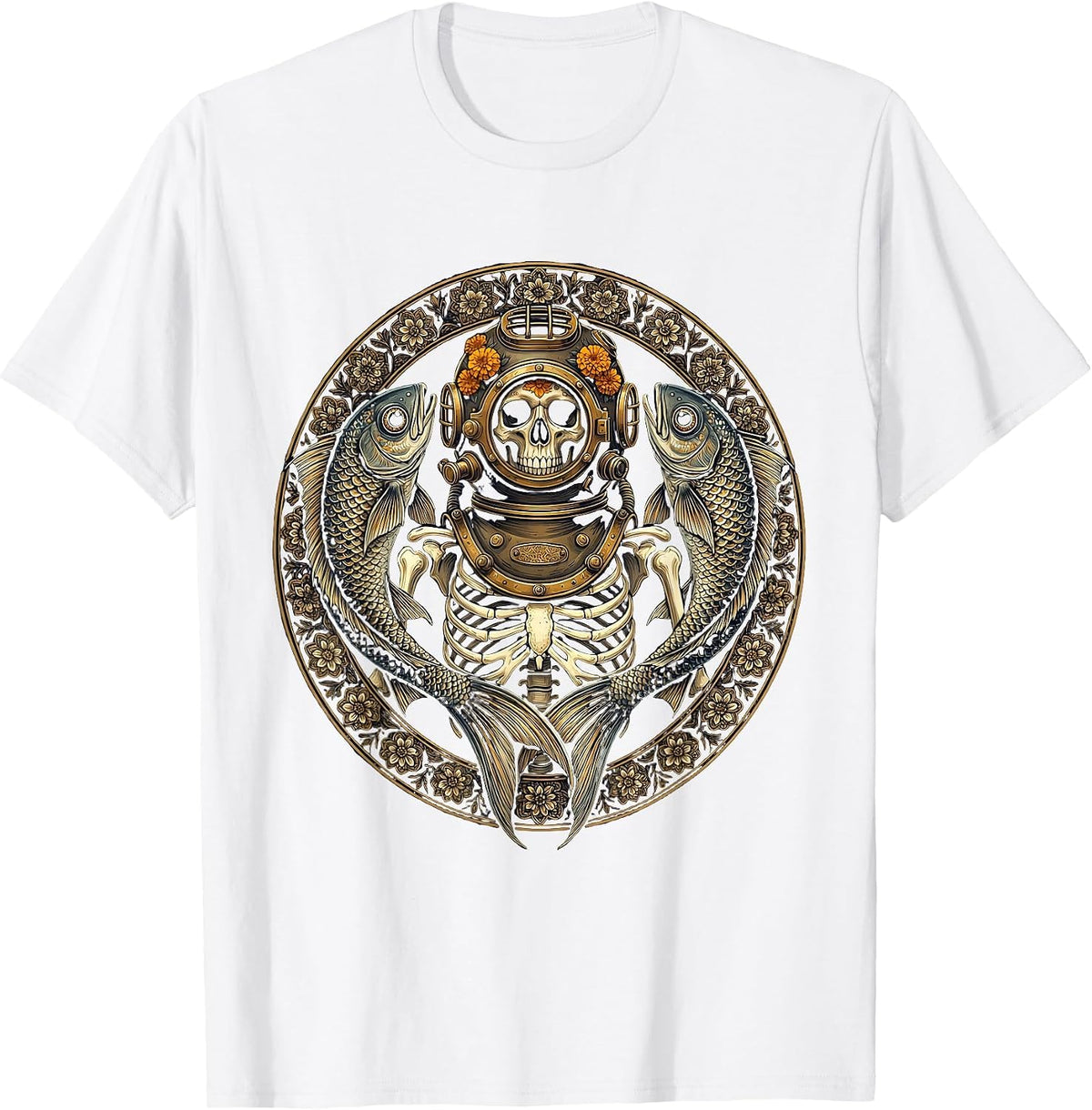 Men's Dia de los Muertos Skeleton Deep Sea Diver T-Shirt - White