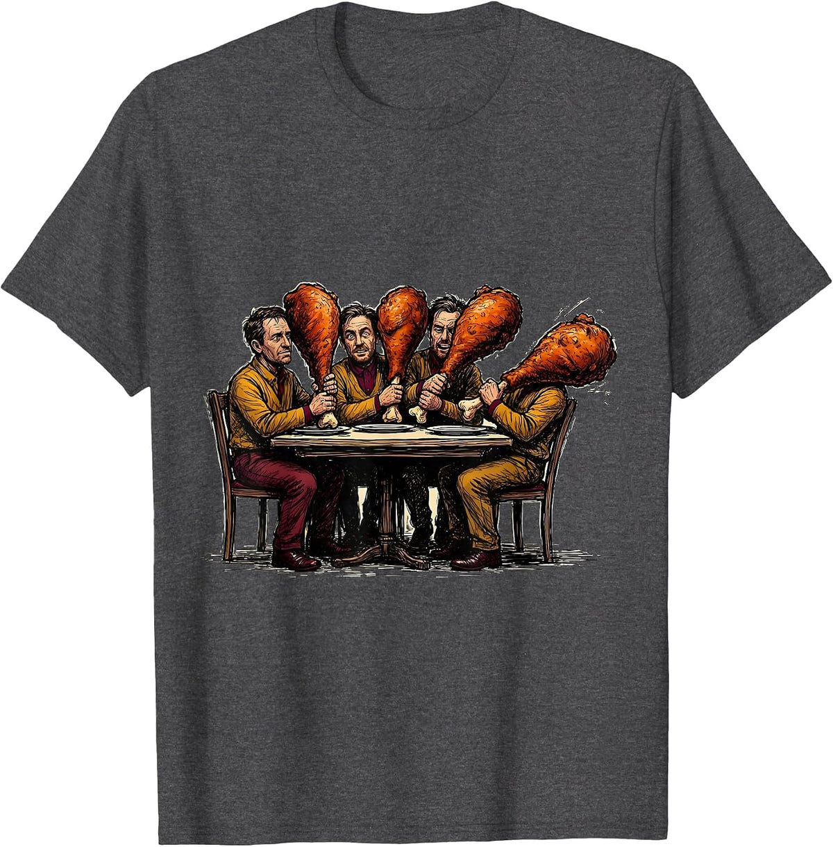 Turkey Drumstick Crew Matching Thanksgiving Humor T-Shirt - Dark Heather Grey