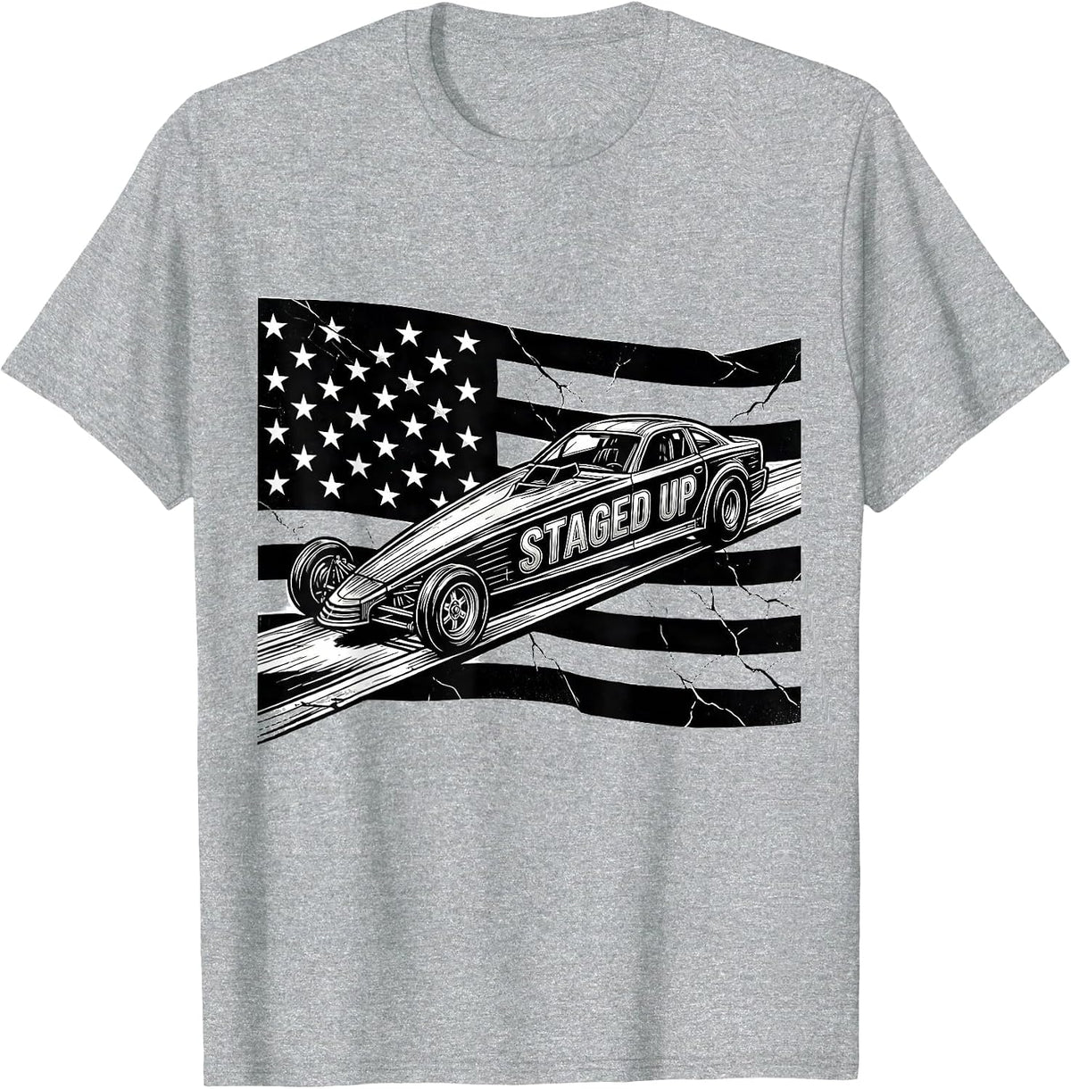 Men's Staged Up Line Art RC Dragster American Flag Racing Hobbyist T-Shirt - Heather Grey