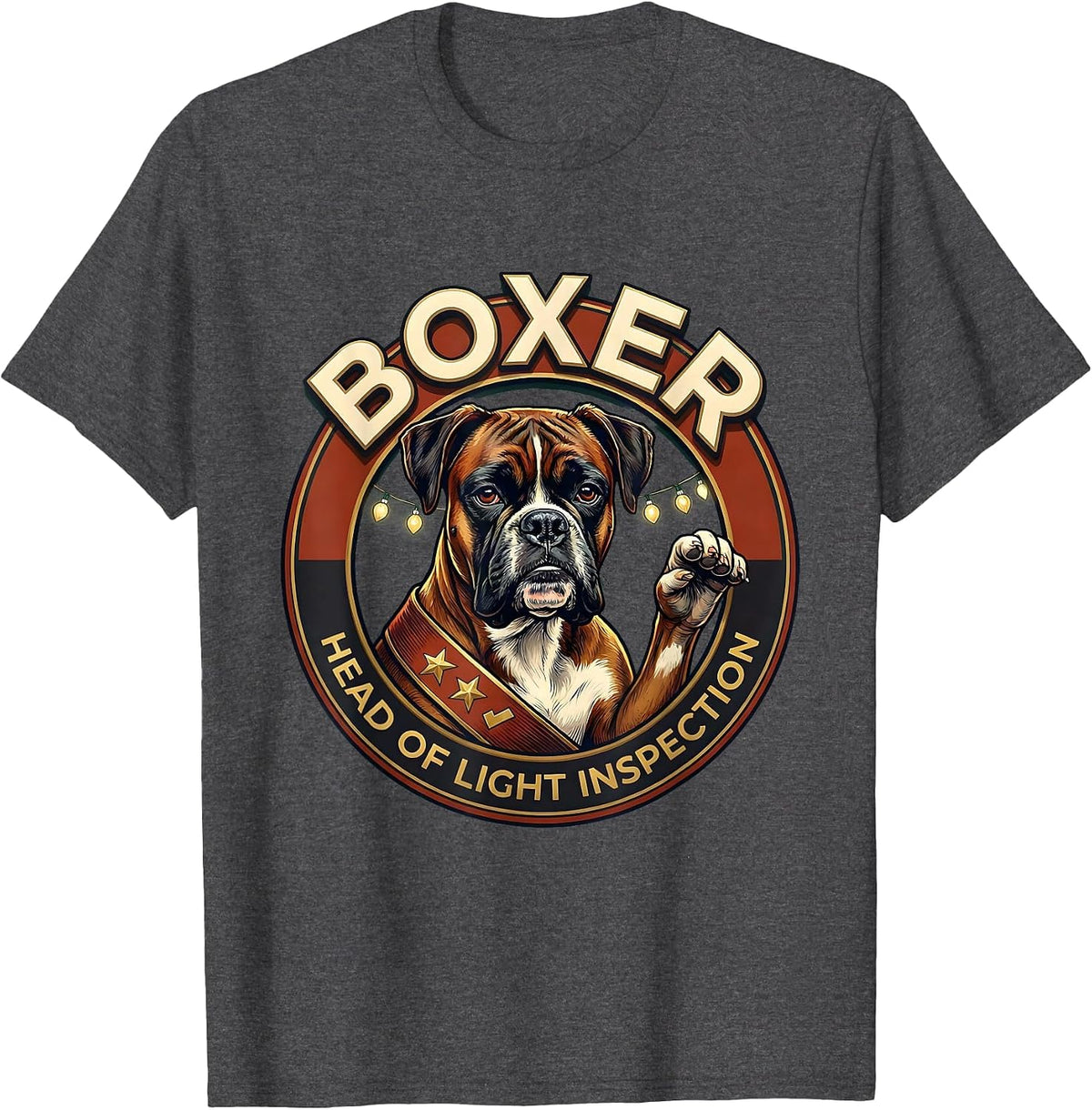 Men's Boxer, Head Of Light Inspection Funny Christmas Dog Breed T-Shirt - Dark Heather Grey