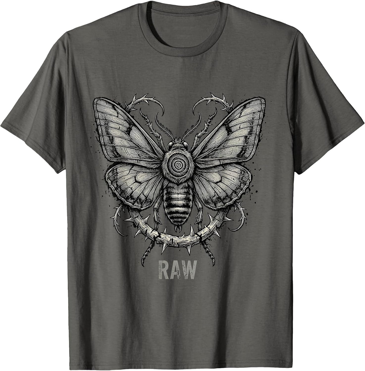 Men's RAW Y2K Grunge Goth Alt Streetwear Monochrome Fine-Line T-Shirt - Asphalt Grey