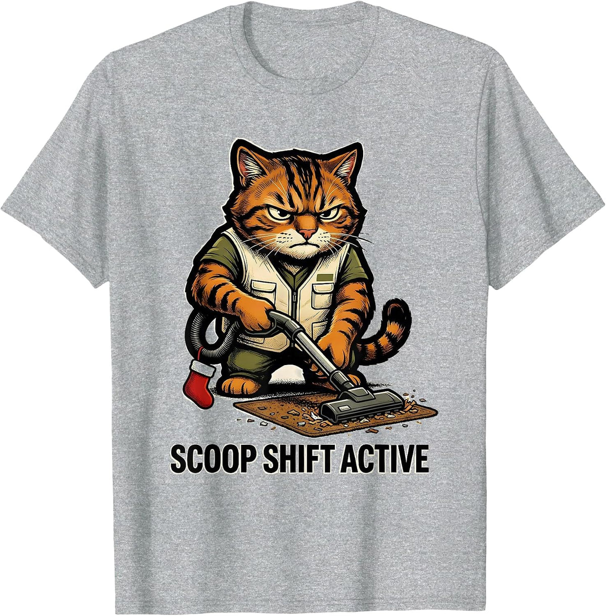 Men's Scoop Shift Active Funny Cat Lover Grumpy Christmas Humor T-Shirt - Heather Grey