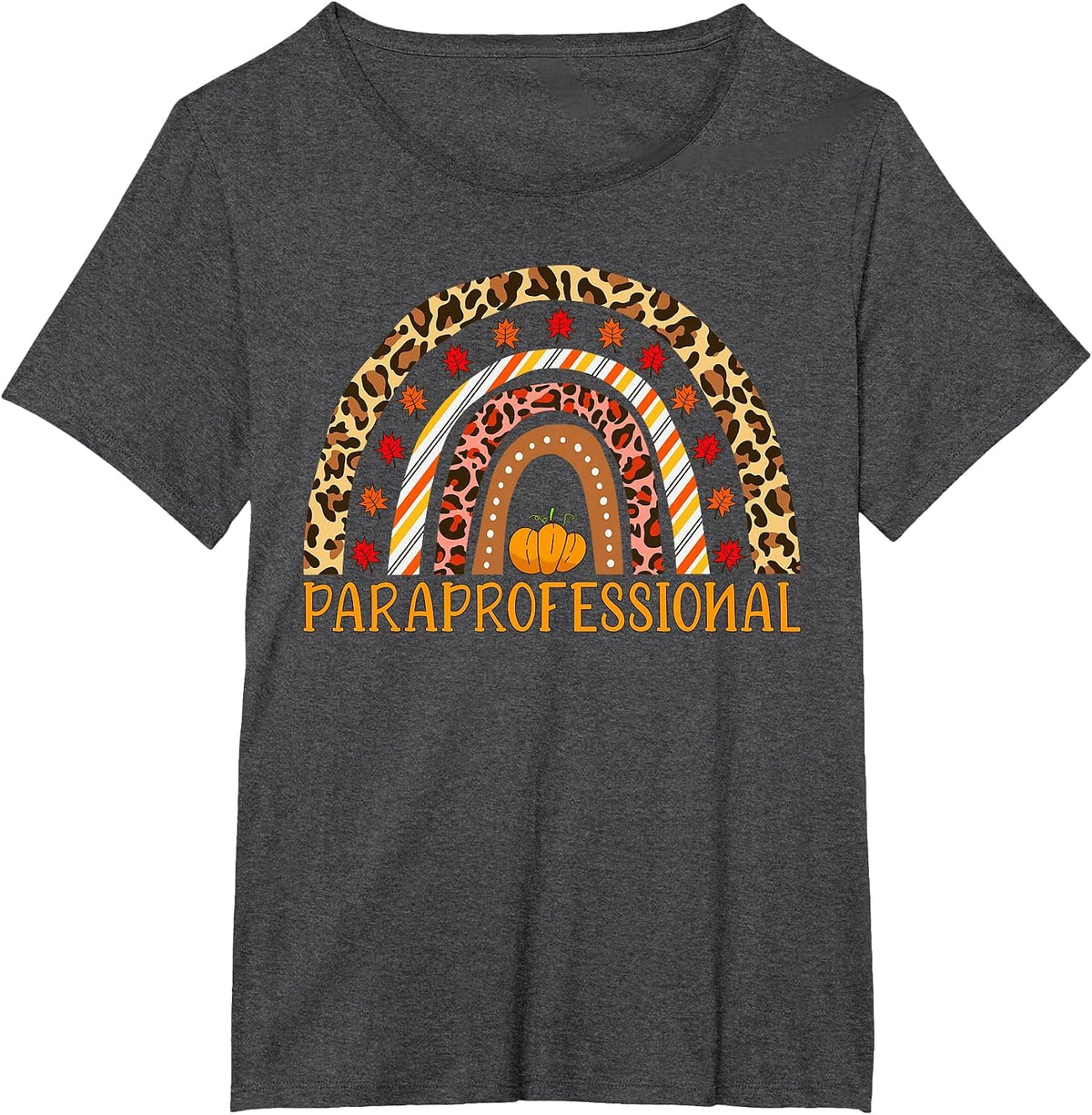 Paraprofessional Leopard Rainbow Fall Autumn Thanksgiving T-Shirt - Dark Heather Grey