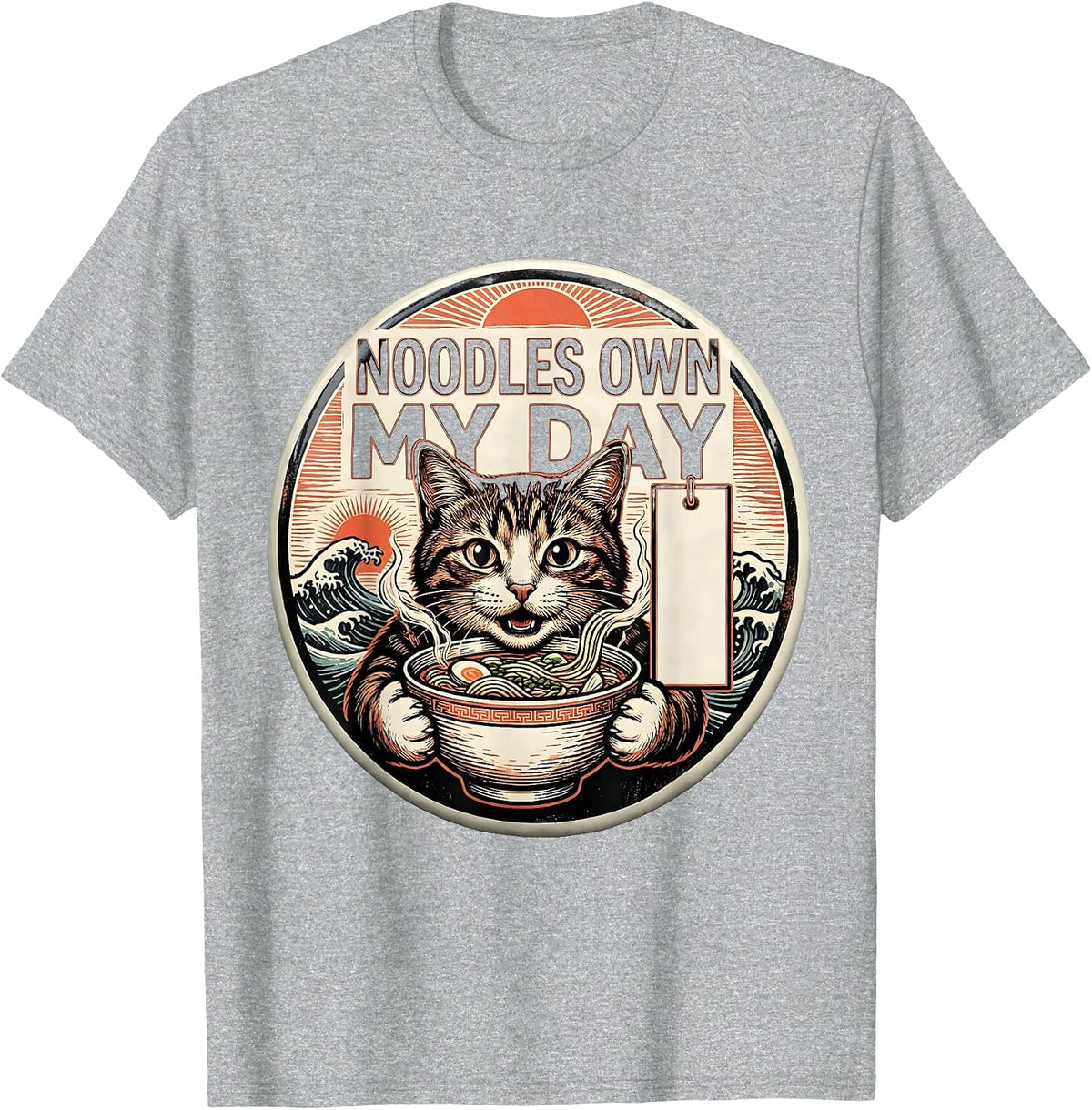 Men's Noodles Own My Day Funny Cat Ramen Anime Kawaii Gift T-Shirt - Heather Grey