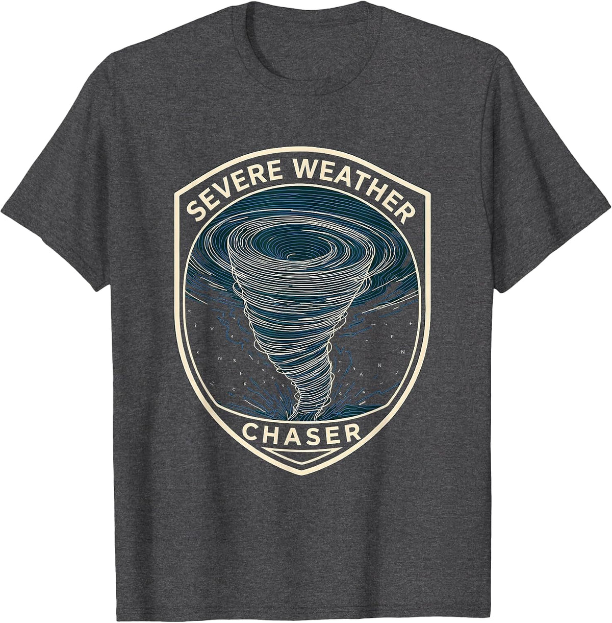 Men's Severe Weather Chaser Topographic Contour Tornado T-Shirt - Dark Heather Grey