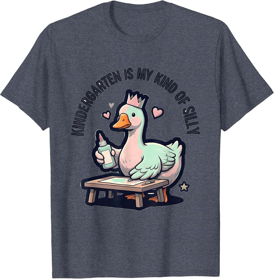 Kindergarten Is My Kind of Silly Cute Kawaii Teacher Back T-Shirt - Heather Blue