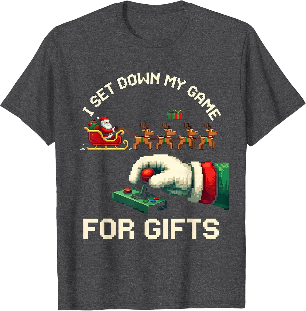 I Set Down My Game For Gifts Funny Gamer Christmas Pixel Art T-Shirt - Dark Heather Grey