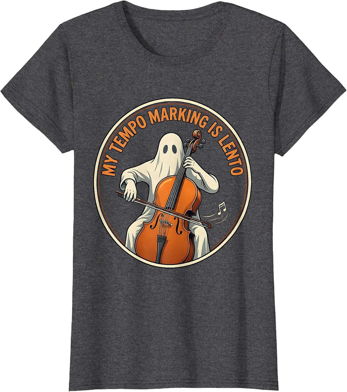 Women's My Tempo Marking Is Lento Funny Music Teacher Ghost T-Shirt - Dark Heather Grey
