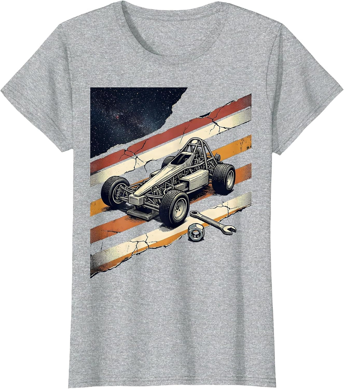 RC Dragster Chassis Distressed American Flag Racer T-Shirt - Heather Grey
