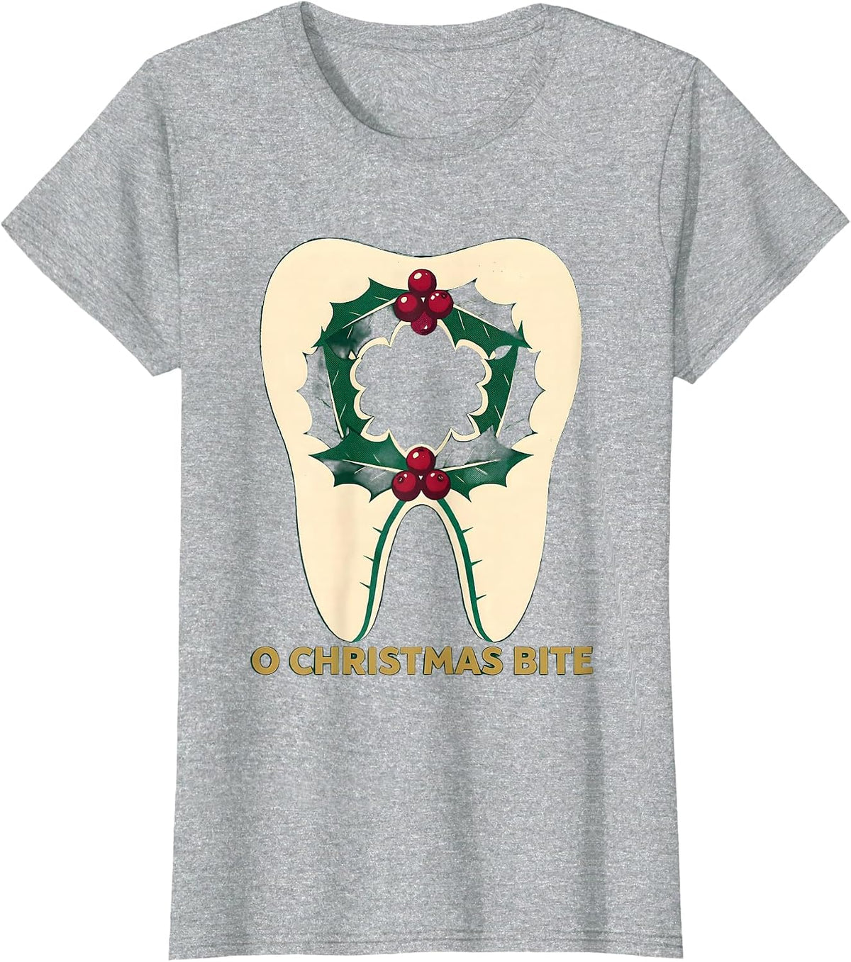 Women's O Christmas Bite Funny Dental Christmas Dentist Team Tooth T-Shirt - Heather Grey