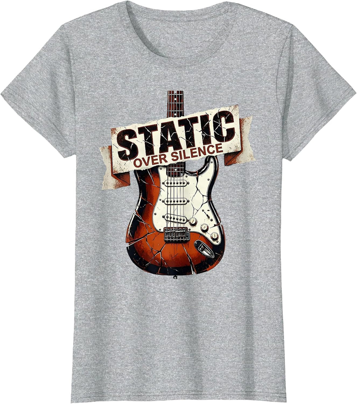 Static Over Silence Grunge Graphic Design T-Shirt - Heather Grey