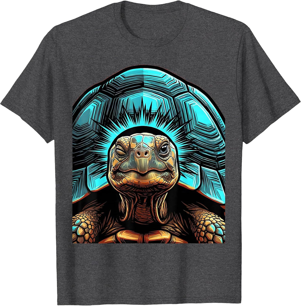 Frontal Tortoise Portrait Pop Art Funny Turtle Lover T-Shirt - Dark Heather Grey