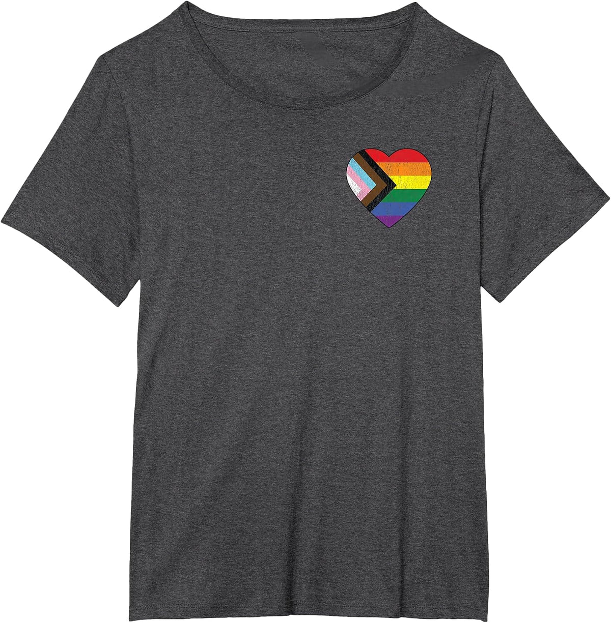 Progress Pride Flag Vintage Rainbow Heart Love LGBT Pocket T-Shirt - Dark Heather Grey