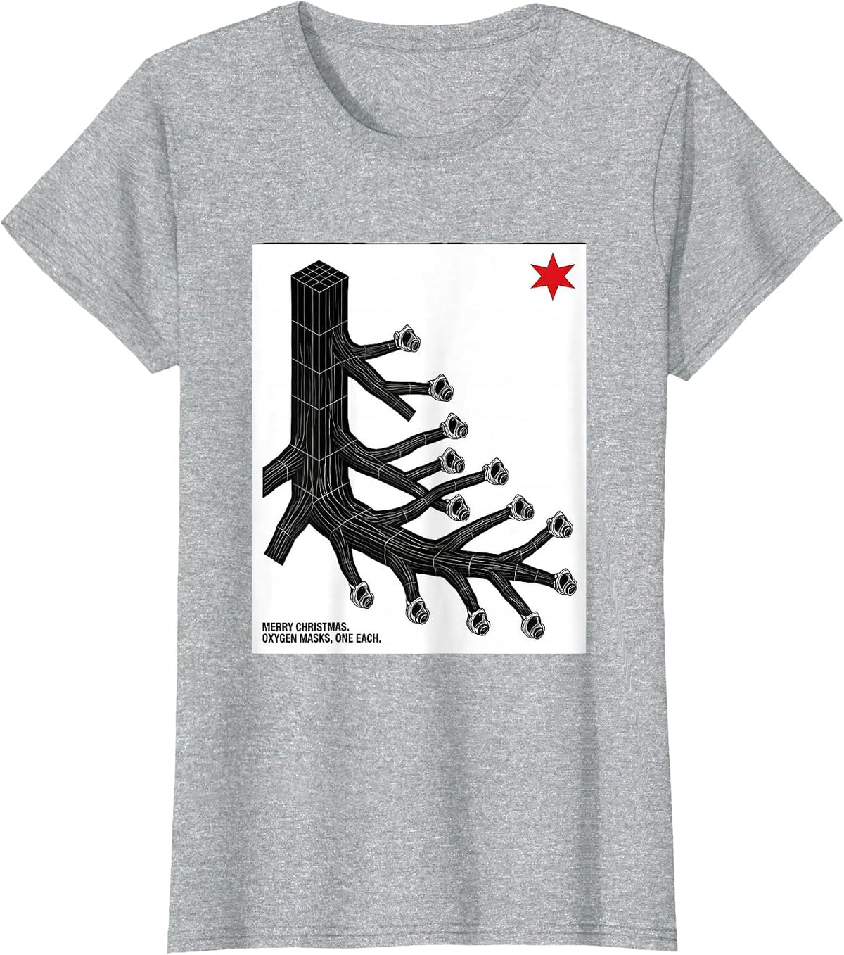 Women's Merry Christmas Oxygen Masks One Each Respiratory Therapist T-Shirt - Heather Grey