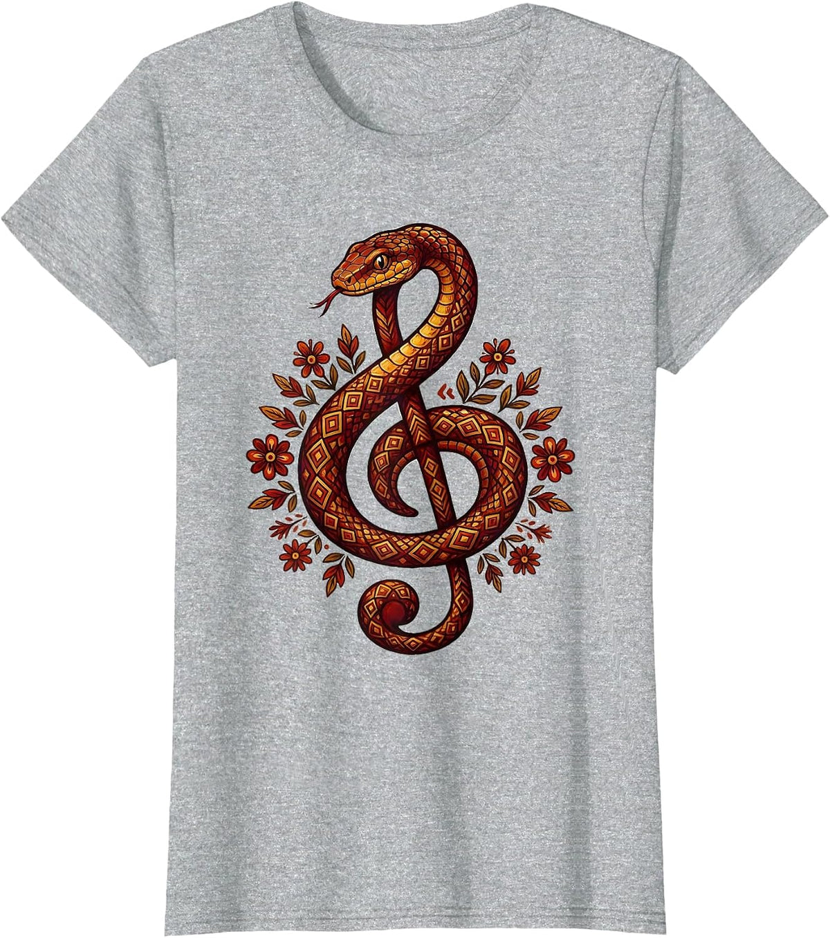 Treble Clef Snake Music Teacher Graphic T-Shirt - Heather Grey