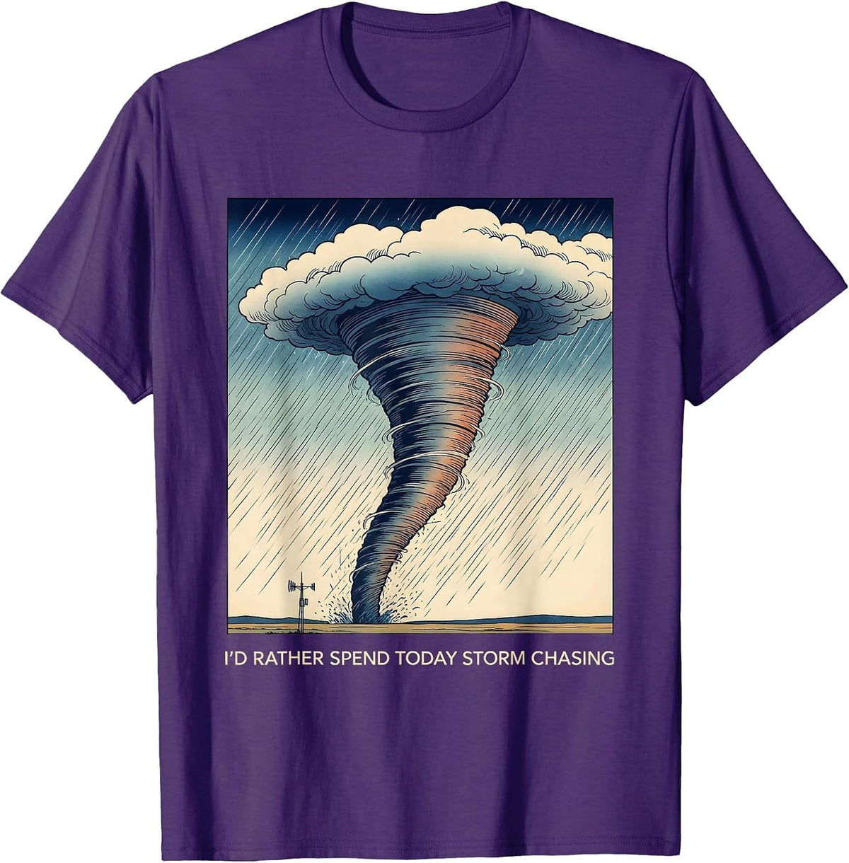 Men's I'd Rather Spend Today Storm Chasing Ukiyo E Tornado Chaser T-Shirt - Purple
