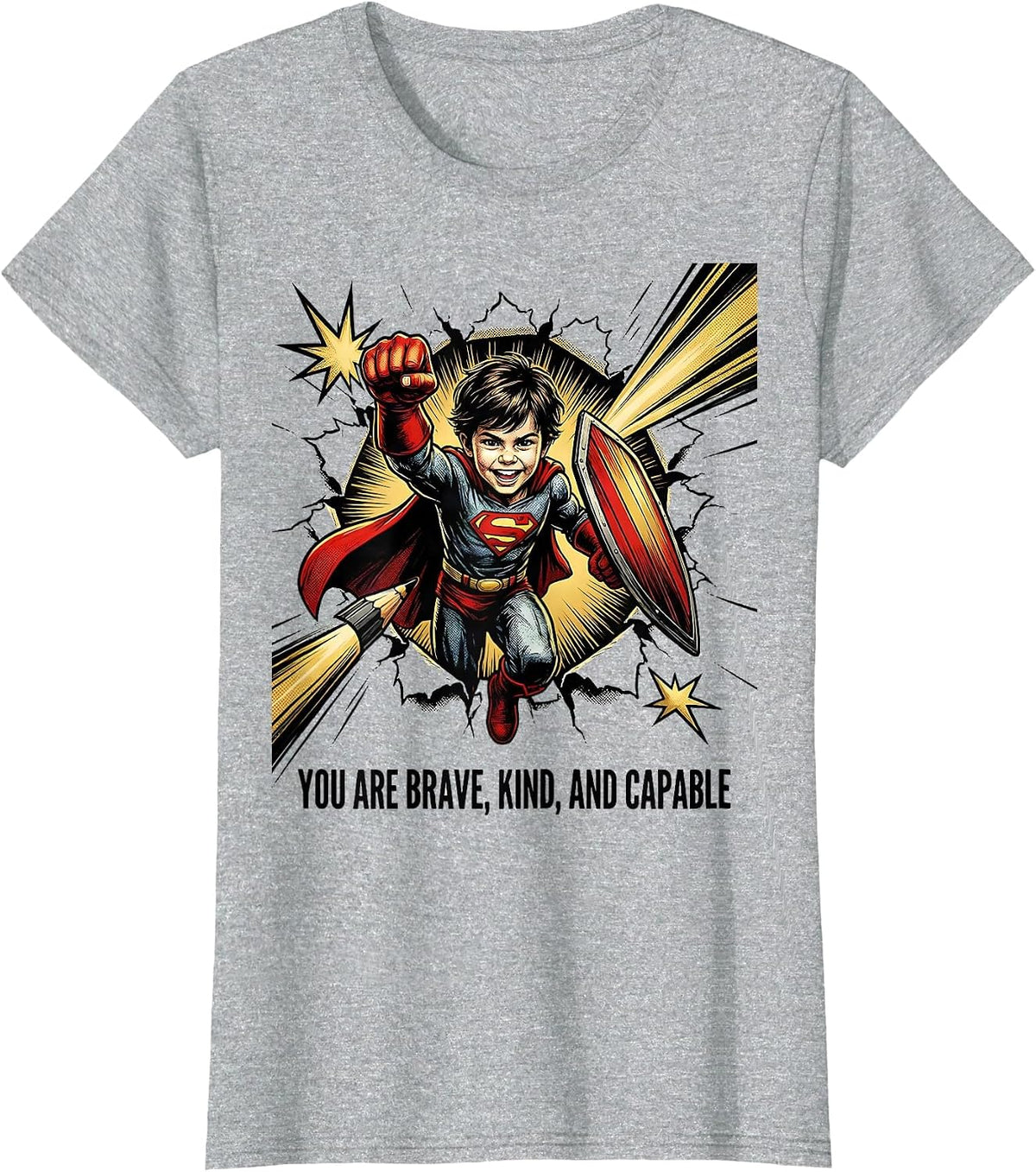 You Are Brave, Kind, And Capable Comic Book Teacher T-Shirt - Heather Grey