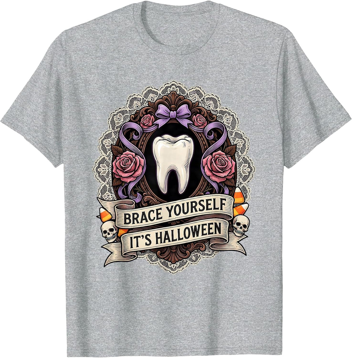 Men's Brace Yourself It's Halloween Dental Design T-Shirt - Heather Grey
