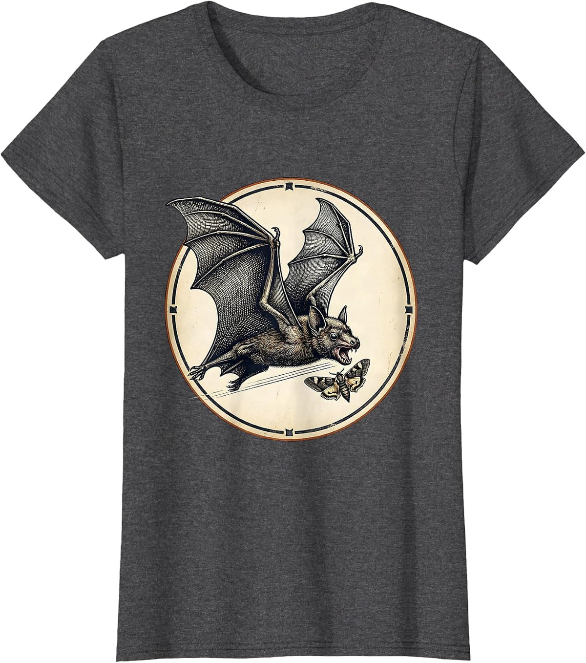 Women's Vintage Bat Lover Halloween Nature Illustration T-Shirt - Dark Heather Grey