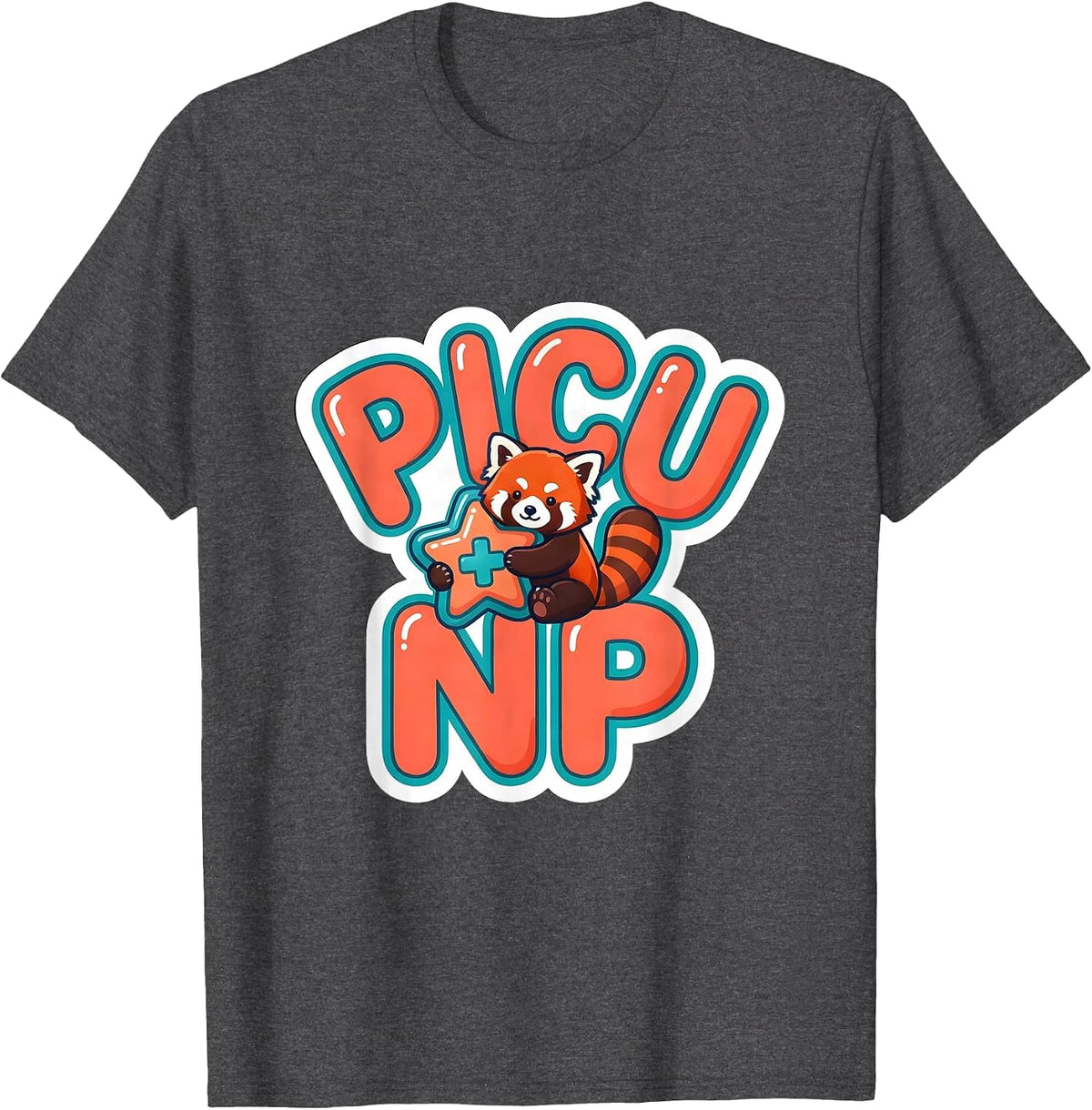 PICU NP Cute Red Panda Pediatric Nurse Practitioner Animal T-Shirt - Dark Heather Grey