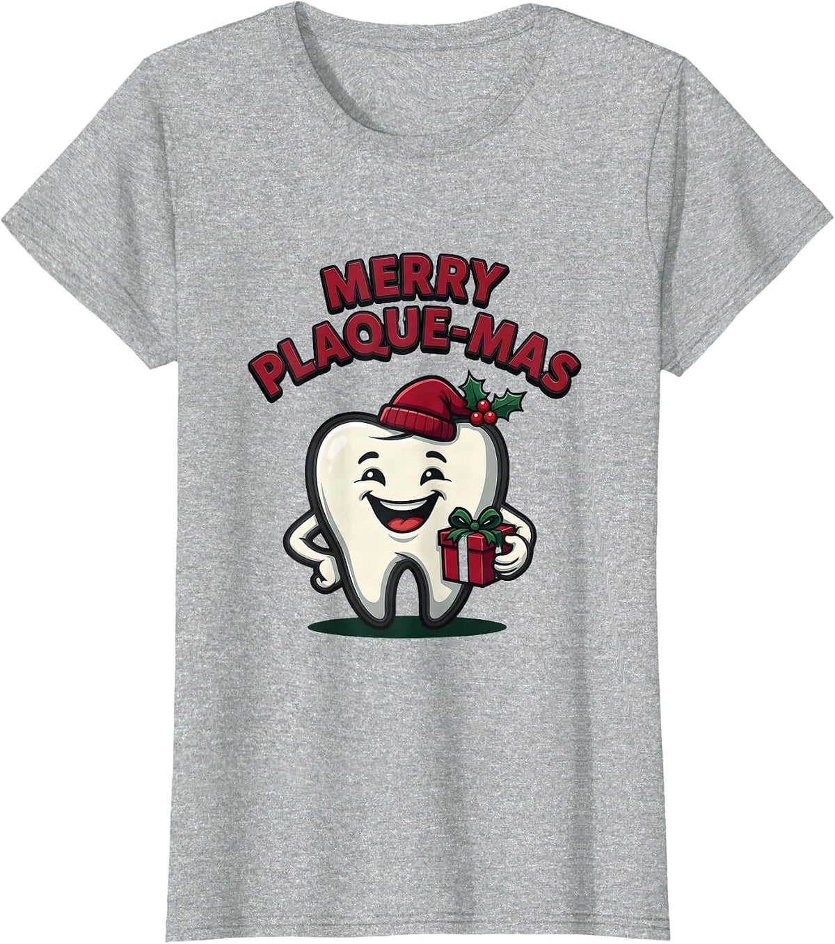 Women's Merry Plaque-Mas Funny Dental Mascot Dentist Christmas Tooth T-Shirt - Heather Grey