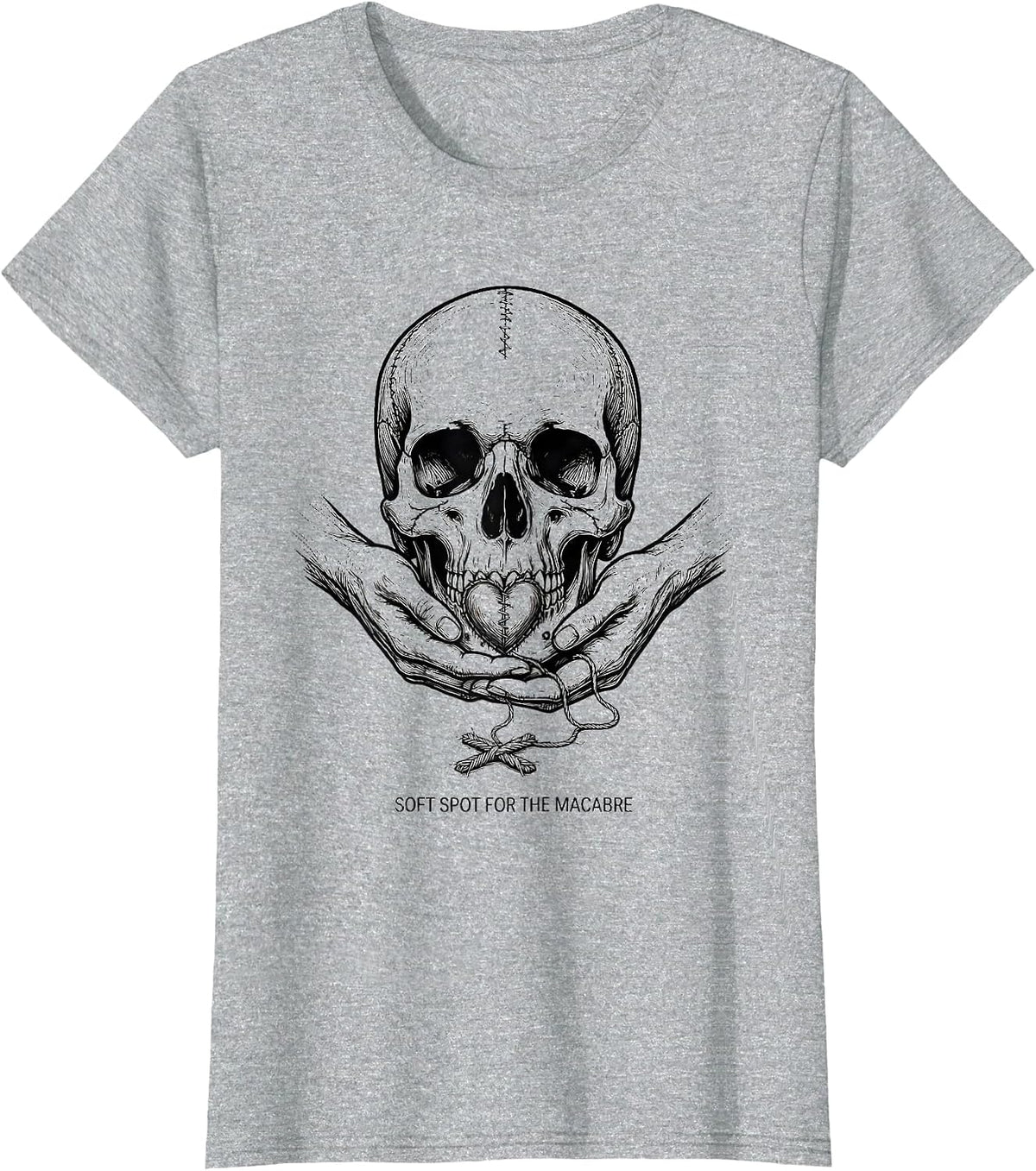 Women's Soft Spot For The Macabre Y2K Grunge Goth Alt Skull T-Shirt - Heather Grey