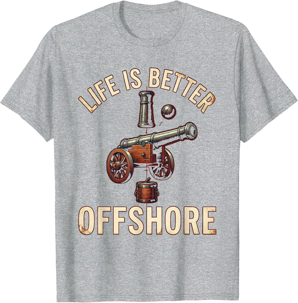 Men's Life Is Better Offshore Pirate Graphic Design T-Shirt - Heather Grey