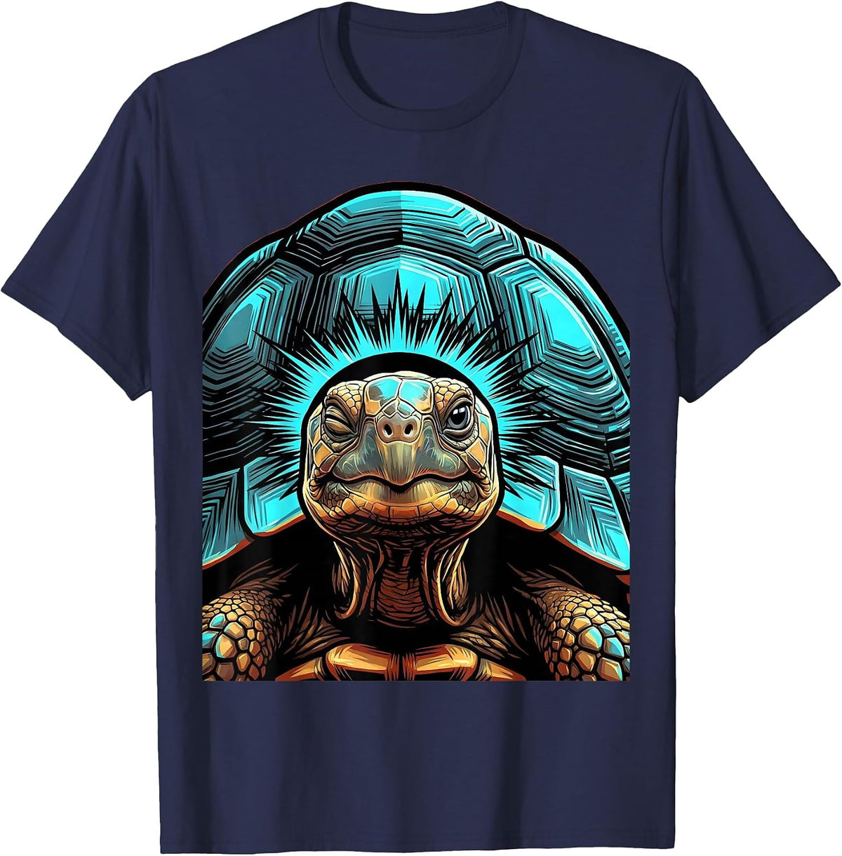 Frontal Tortoise Portrait Pop Art Funny Turtle Lover T-Shirt - Navy Blue