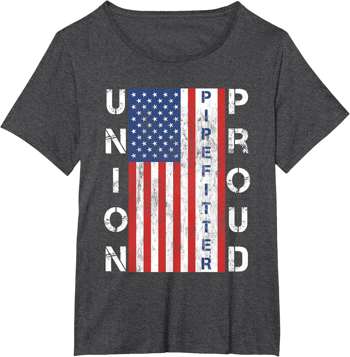 Union Proud American Flag Pipefitter T-Shirt - Dark Heather Grey