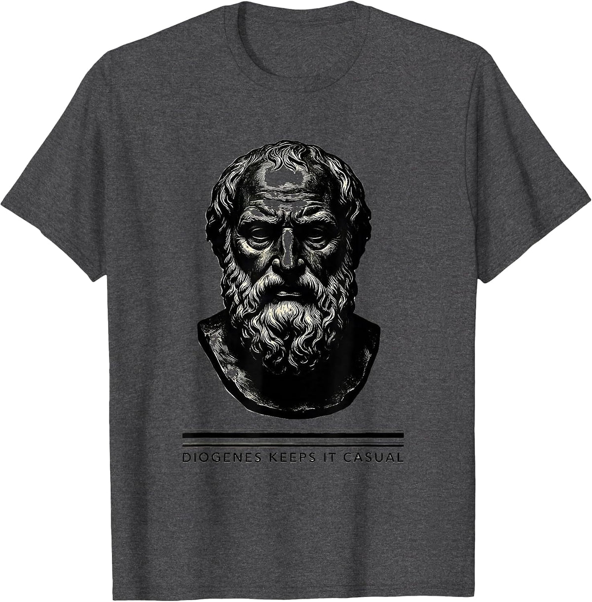 Men's Diogenes Keeps It Casual Funny Philosopher Pun Humor Gift T-Shirt - Dark Heather Grey