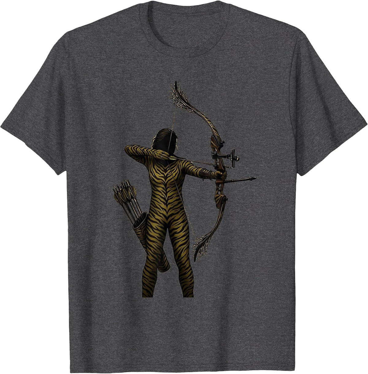 Camo Hunting Bow and Arrow Quiver Graphic T-Shirt - Dark Heather Grey
