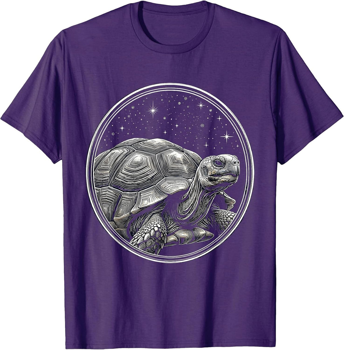 Men's Ancient Tortoise Starry Night Sky Illustration T-Shirt - Purple