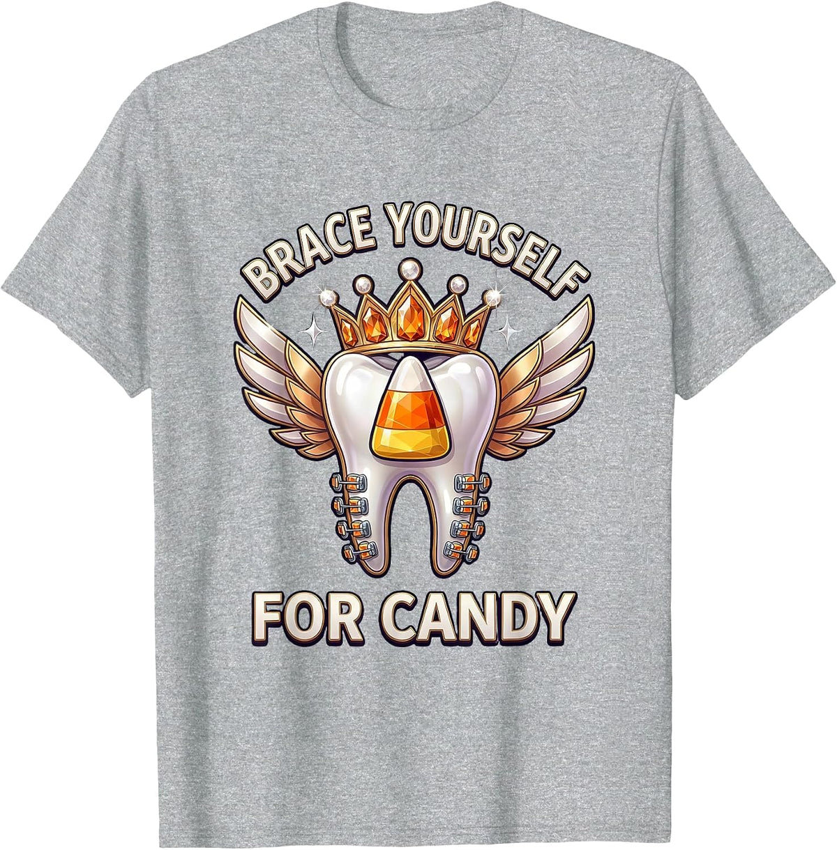 Men's Brace Yourself For Candy Halloween Dental Design T-Shirt - Heather Grey