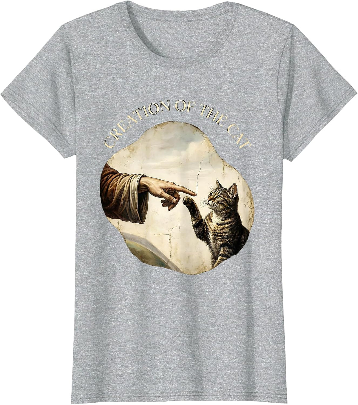 Women's Creation Of The Cat Funny Cat Meme Religious Art Parody T-Shirt - Heather Grey