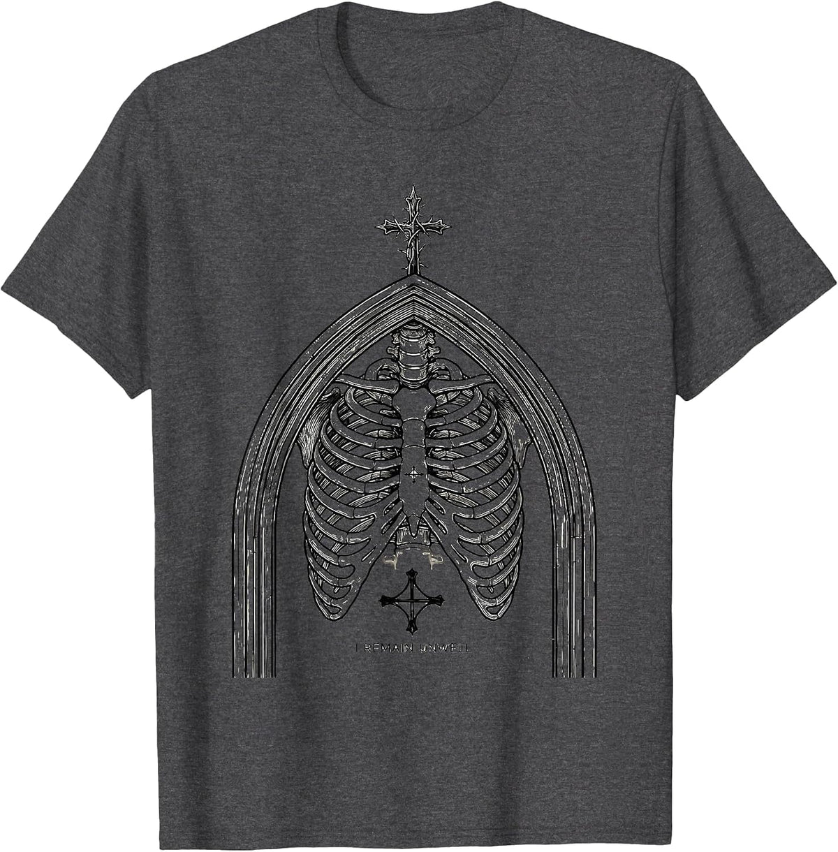 I Remain Unwell Line Art Goth Emo Alt Aesthetic Humor T-Shirt - Dark Heather Grey
