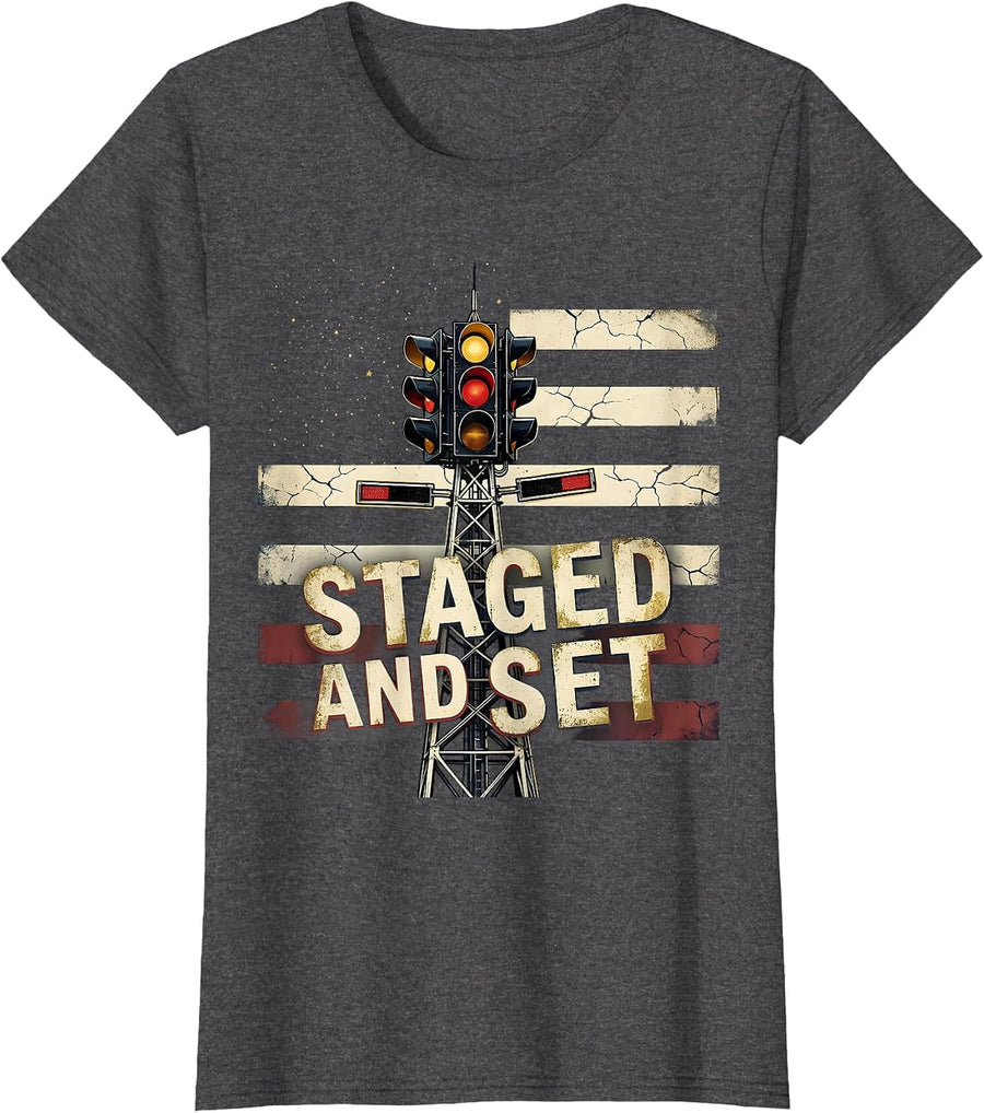 Women's Staged And Set Vintage Patriotic RC Car Drag Racing Hobbyist T-Shirt - Dark Heather Grey