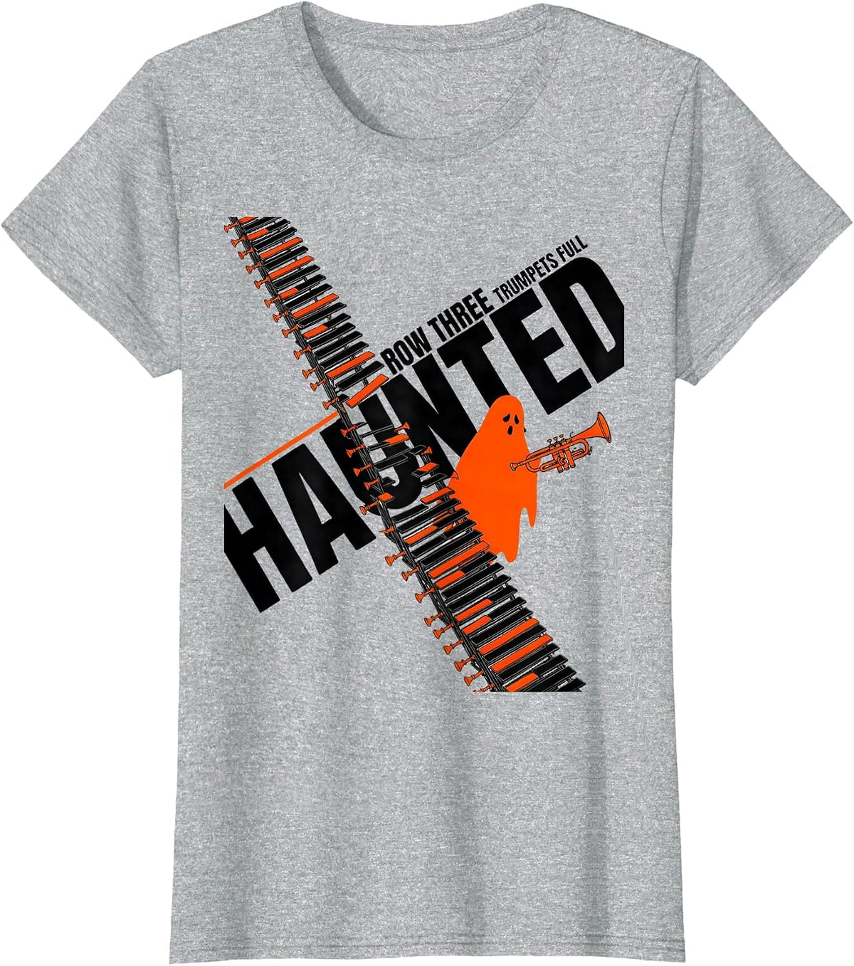 Trumpets Full Row Three Haunted New Wave Music Teacher T-Shirt - Heather Grey
