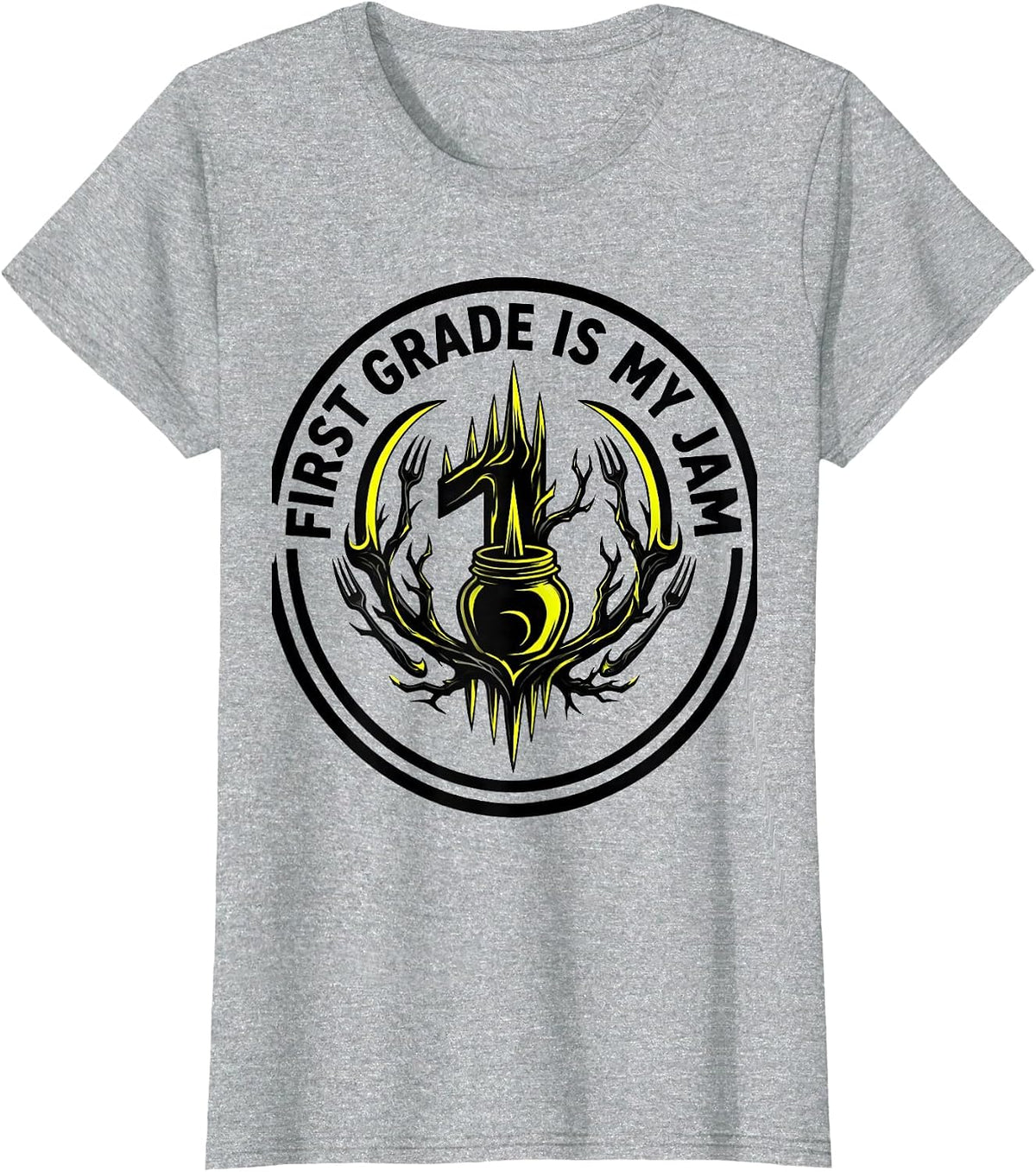 Women's First Grade Is My Jam Teacher Design T-Shirt - Heather Grey